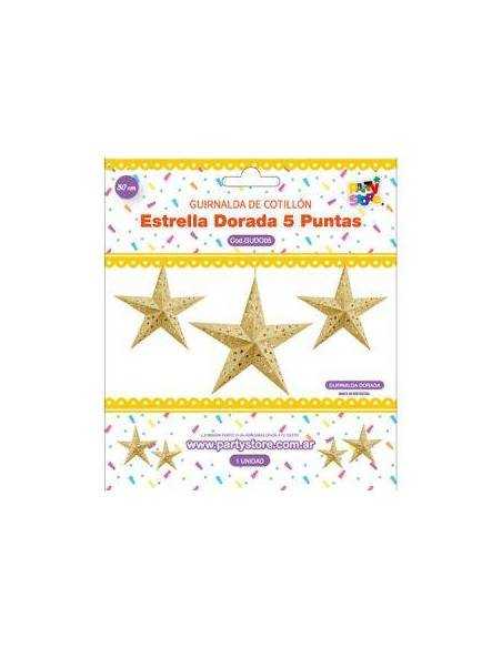 DECORACION ESTRELLA DORADA 5 PUNTOS GLITTER 30cm GUDO05