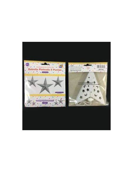 DECORACION ESTRELLA PLATEADA 5 PUNTOS GLITT 30cm GUPL05