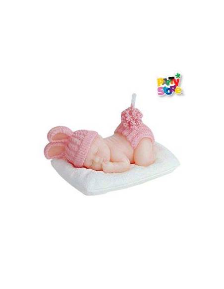 VELA DECO SOUV. MADERA BEBE ROSA VC03