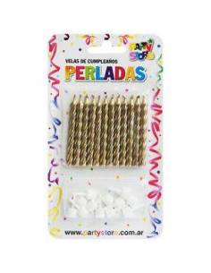 VELAS PERLADAS TORNEADAS DORADO x12 VTM6DO