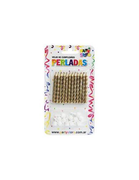 VELAS PERLADAS TORNEADAS DORADO x12 VTM6DO