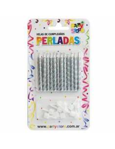 VELAS PERLADAS TORNEADAS PLATEADO x12 VTM6PL