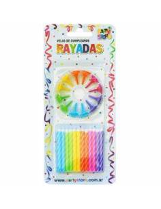 VELAS RAYADAS MULTICOLOR CON BASES X24 VTR6MU