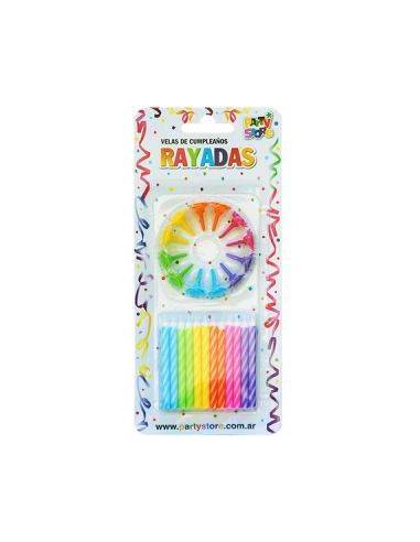 VELAS RAYADAS MULTICOLOR CON BASES X24 VTR6MU