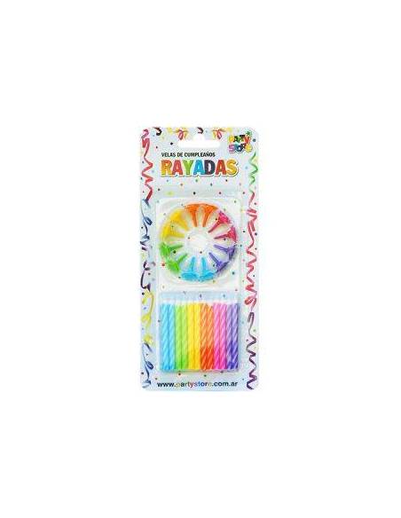 VELAS RAYADAS MULTICOLOR CON BASES X24 VTR6MU