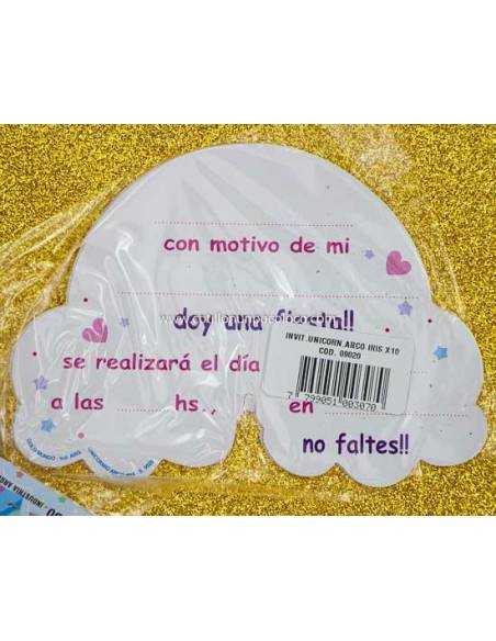 INVITACION UNICORNIO ARCO IRIS x 10