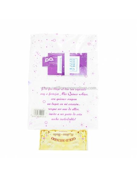 INVITACIONx10 15 AÑOS ANTIFAZ PLUMA LILA