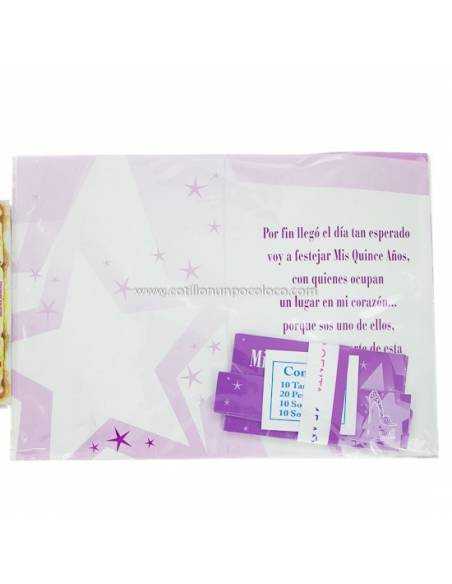 INVITACIONx10 15 AÑOS RELIEVE TACO LILA