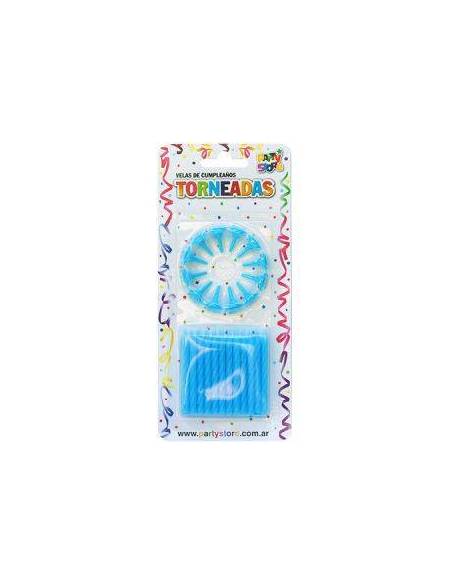 VELAS TORNEADAS CELESTE CON BASES x24 VT6CE