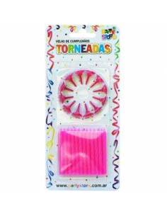 VELAS TORNEADAS MAGENTA CON BASES x24 VT6MA
