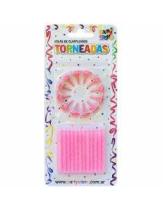 VELAS TORNEADAS ROSAS CON BASES x24 VT6RS