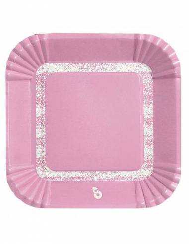 PLATO CUADRADO ROSA PASTEL x8