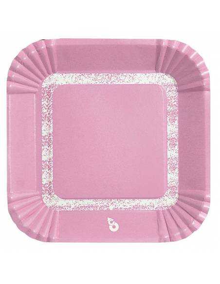 PLATO CUADRADO ROSA PASTEL x8