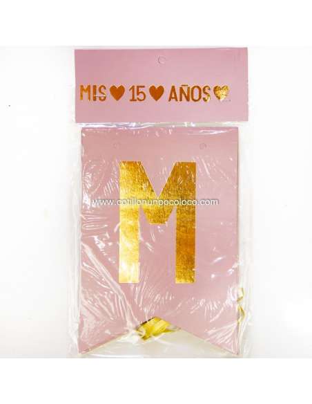 BANDERIN 15 AÑOS GOLD ROSE C/ STAMPING x 1