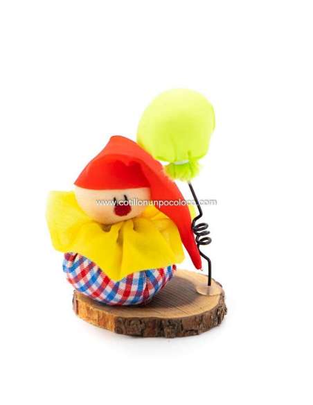 PAYASO DE TELA CON BASE DE MADERA