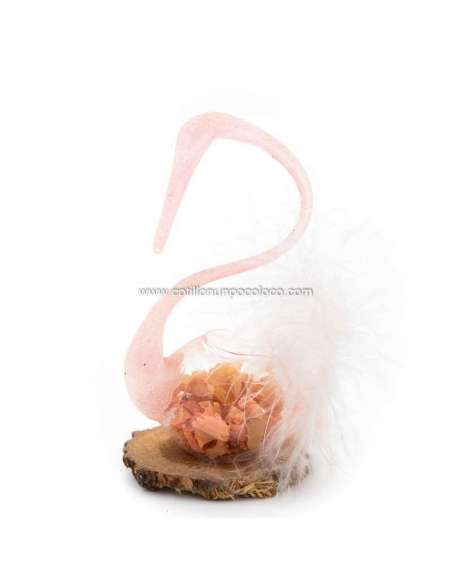 CISNE CRISTAL ROSA C/ BASE DE MADERA