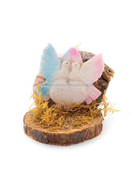 PALOMITA ROSA Y CELESTE C/ BASE DE MADERA