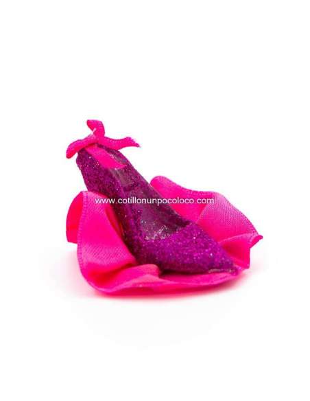 ZAPATO DE VIDRIO C/GLITTER Y TELA FUCSIA