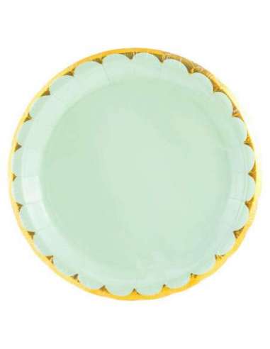 PLATO CUADRADO7" BORDE DORADO VERDE x1