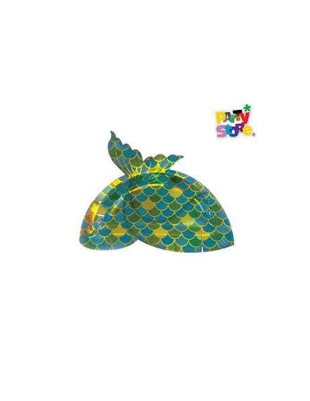 PLATO DE POLIPAPEL 17cm CON FORMA SIRENA DE MAR x6