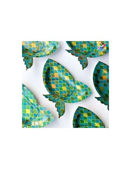 PLATO DE POLIPAPEL 17cm CON FORMA SIRENA DE MAR x6