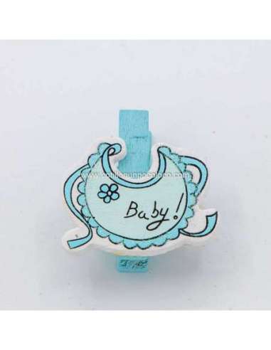 BROCHE MADERA CON APLIQUE BABERO CELESTE