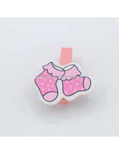 BROCHE MADERA CON APLIQUE ESCARPIN ROSA