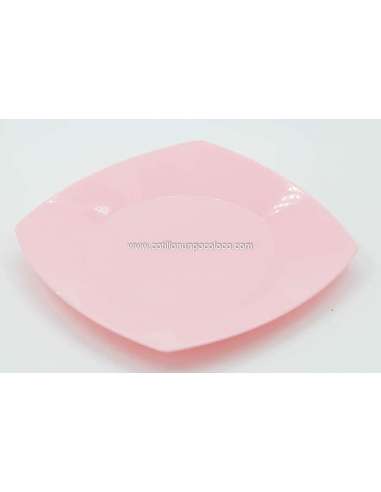 PLATO COMIDA CUADRADO 22cm ROSA PASTEL x1