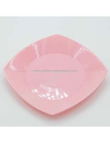 PLATO POSTRE CUADRADO 17cm ROSA PASTEL x1