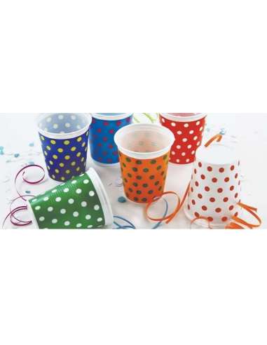 VASO 180CC PLASTICO BLANCO LUNARES COLORES x50