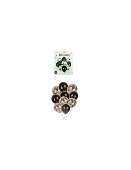 SET 10 GLOBOS LATEX PERLADOS Y CONFETTI NEGRO