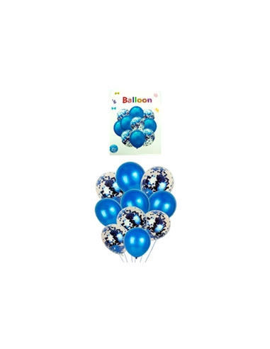 SET 10 GLOBOS LATEX PERLADOS Y CONFETTI AZUL