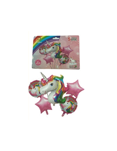 SET 5 GLOBOS METALIZADOS UNICORNIO SILUETA ARCOIRIS