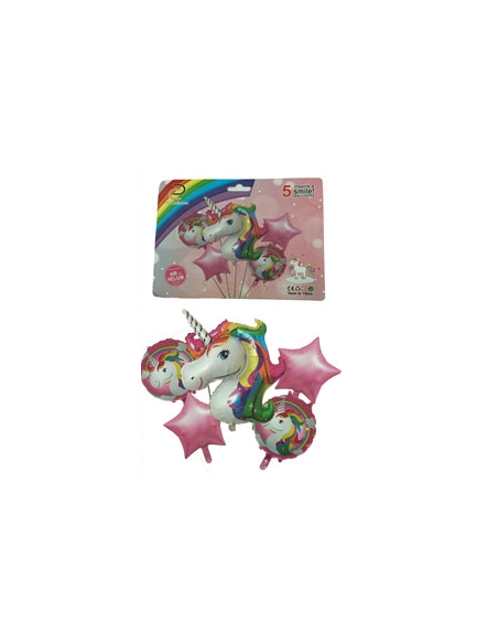 SET 5 GLOBOS METALIZADOS UNICORNIO SILUETA ARCOIRIS