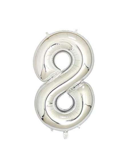 32" GLOBO NUMERO 8 PLATA x1