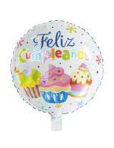 GLOBO FOIL 18" FELIZ CUMPLEAÑOS CUPCAKE BLANCO x12u