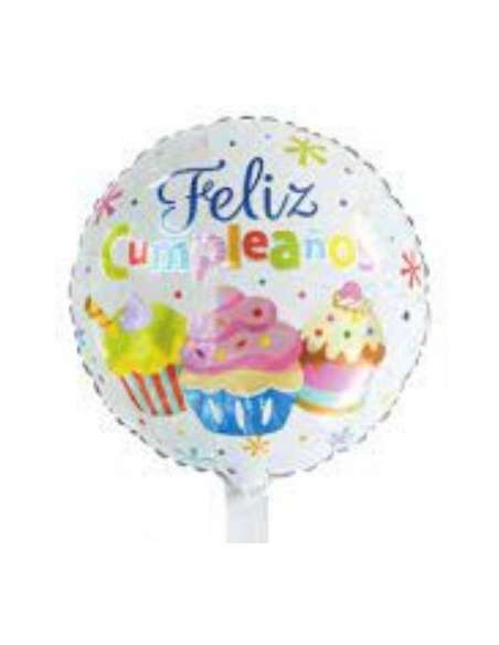 GLOBO FOIL 18" FELIZ CUMPLEAÑOS CUPCAKE BLANCO x12u