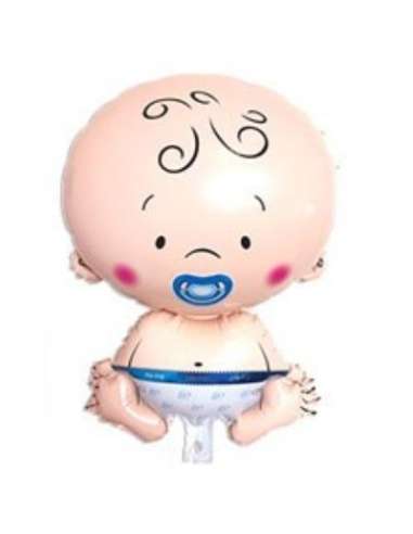 GLOBO METALIZADO PERSONAJES SILUETA 80cm BEBE SENTADO CELESTE x1