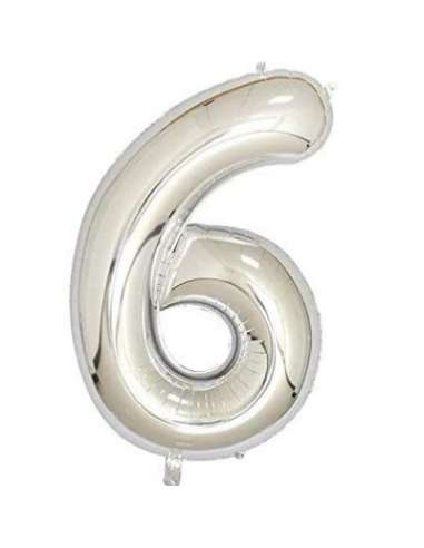 32" GLOBO NUMERO 6 PLATA