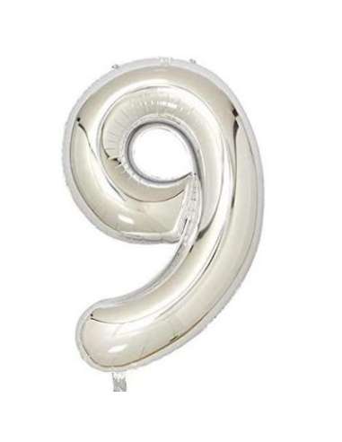 32" GLOBO NUMERO 9 PLATA