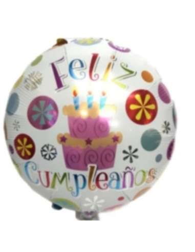 GLOBO FOIL 18" FELIZ CUMPLEAÑOS TORTA BLANCO