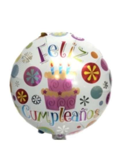 GLOBO FOIL 18" FELIZ CUMPLEAÑOS TORTA BLANCO