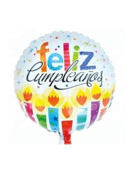 GLOBO METALIZADO 18" 45cm FELIZ CUMPLEAÑOS VELAS BLANCO