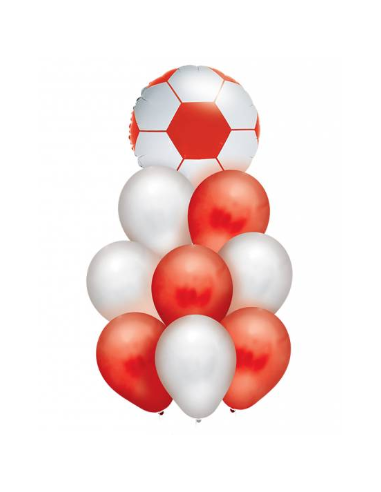 SET 9 GLOBOS PREMIUM FUTBOL ROJO Y BLANCO