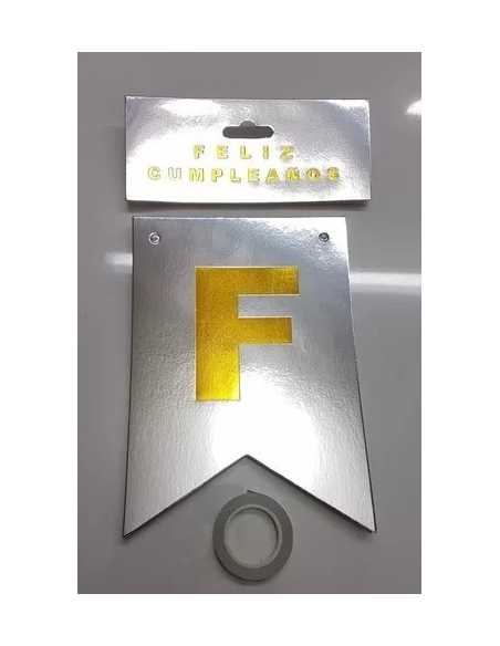 PRTYTM BANDERIN METALIZADO PLATA DORADO FELIZ CUMPLEAÑOS