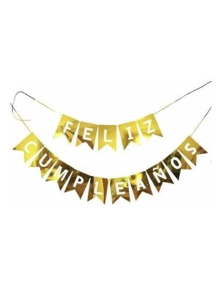 PRTYTM BANDERIN METALIZADO DORADO PLATA FELIZ CUMPLEAÑOS