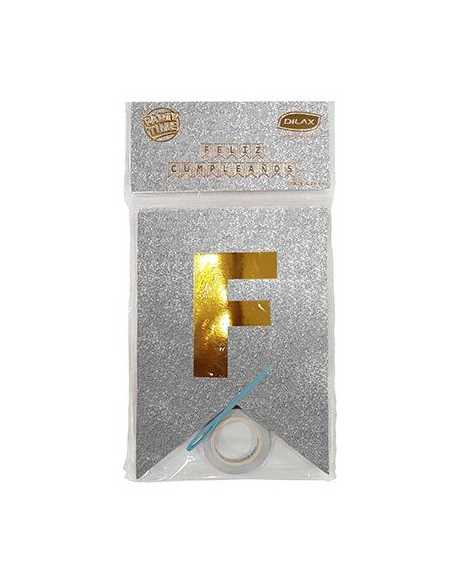 PRTYTM BANDERIN GLITTER PLATA DORADO FELIZ CUMPLEAÑOS