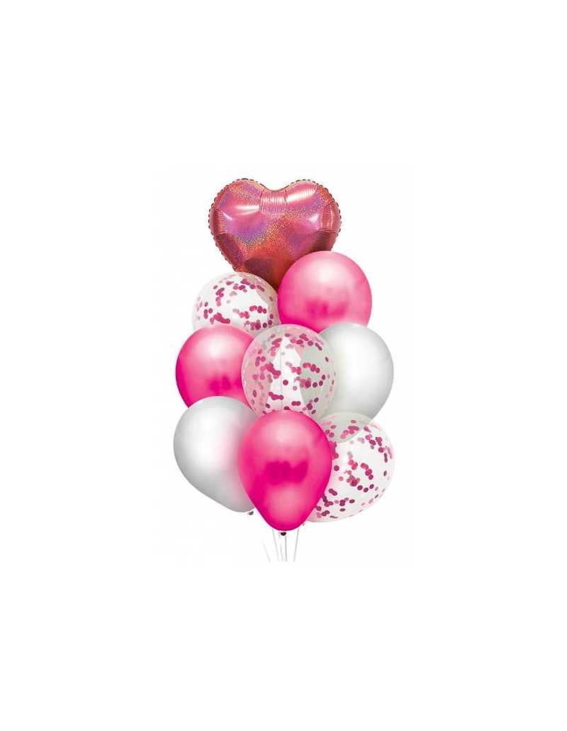 OVN GLBX SET 9 GLOBOS PREMIUM HOLOGRAFICO CORAZON ROSA