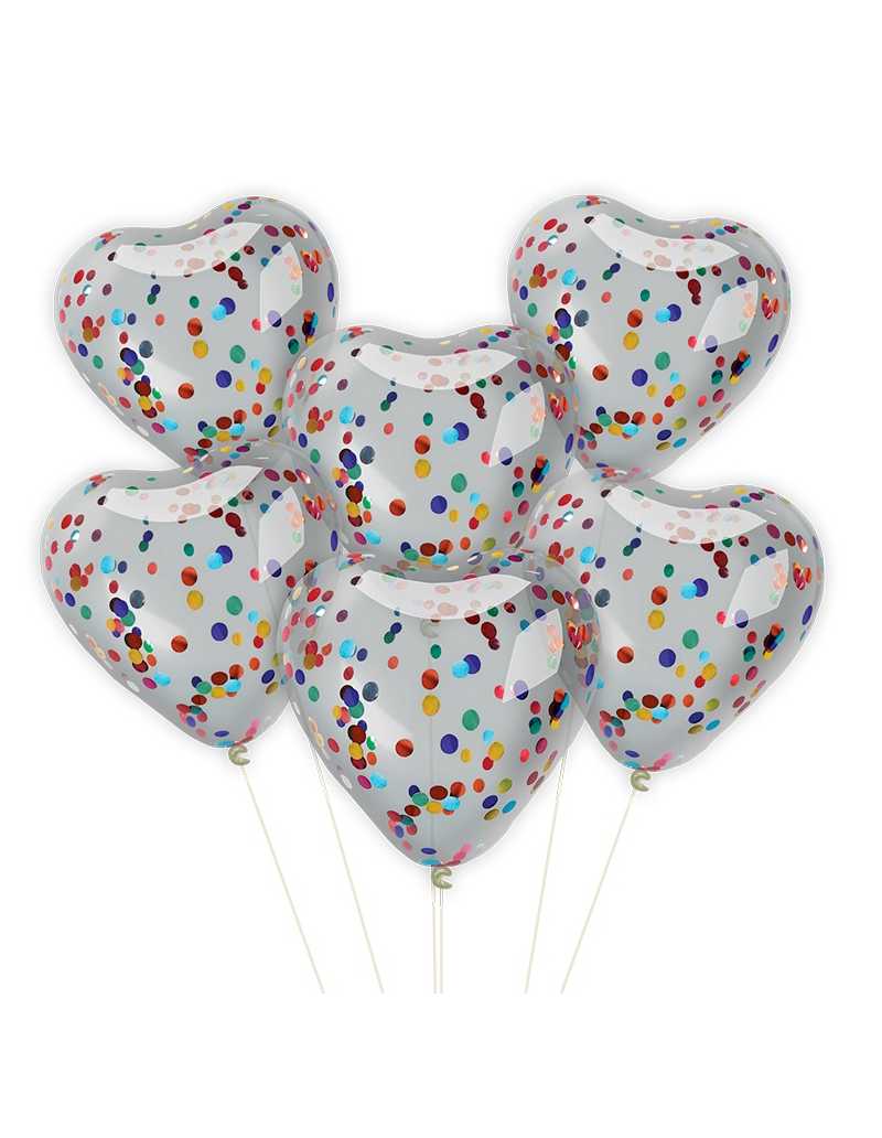 OVN GLBX SET6 GLOBOS CORAZON CRISTAL CONFETTI MULTICOLOR con HILO