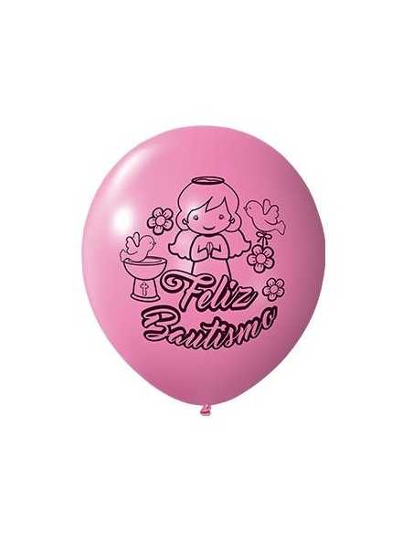 GLOBO 12 PERLADO FELIZ BAUTISMO ROSA x12